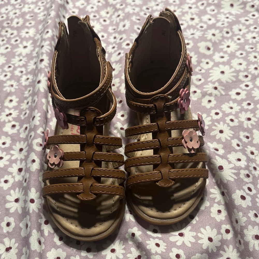 Jellypop brown Kids Sandals with Pink Flowers
